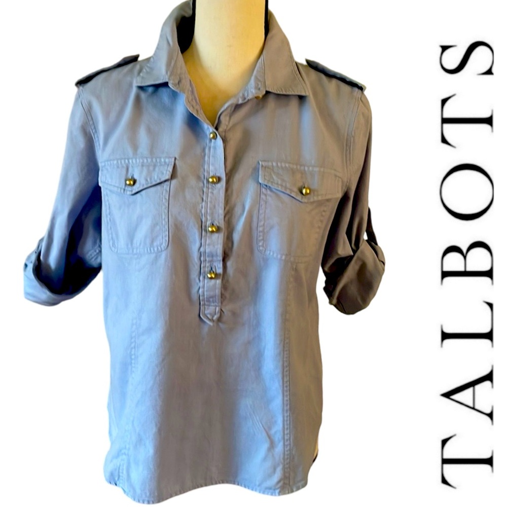 Talbots Chambray 1/4 Button Pullover With Silver … - image 2